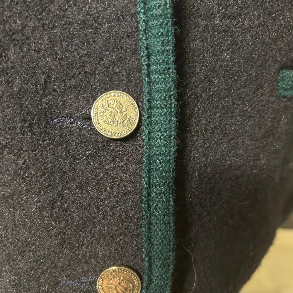 Vintage‎ Sigi Scheiber Pure Wool Cardigan Sweater Unisex blue Sz 56 Coin buttons